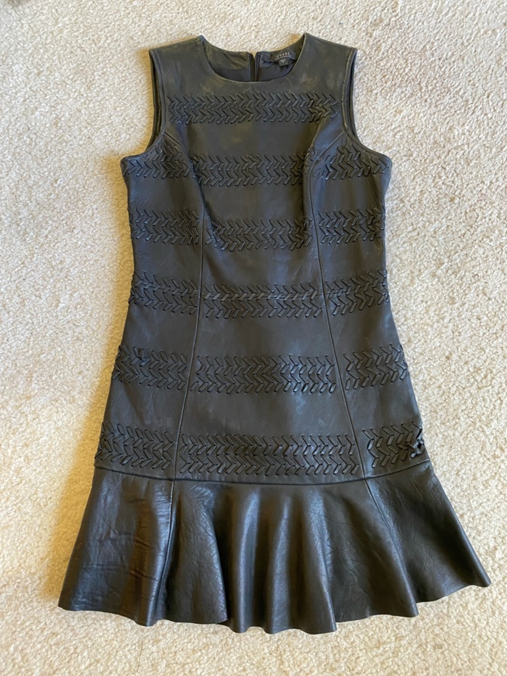 Guess black leather dress with leather lace up decorations, size M